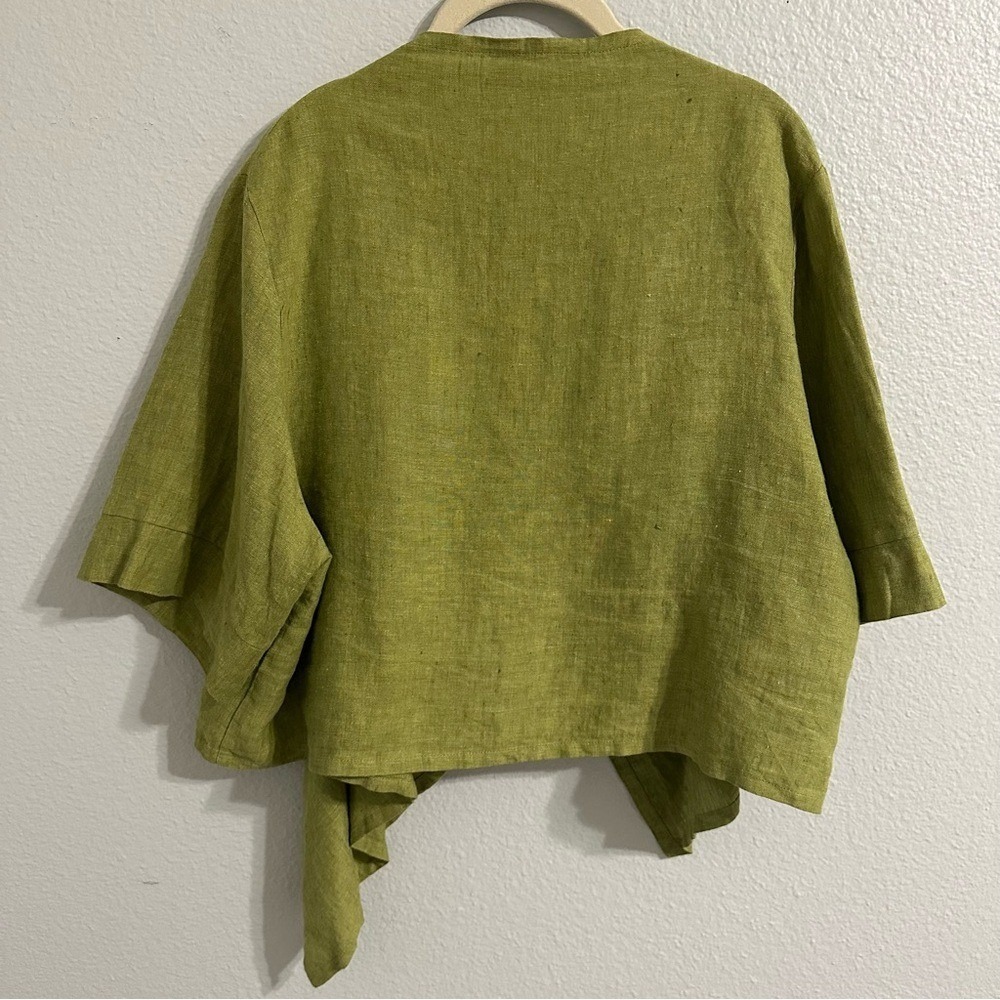 bryn Walker Olive Green Draped Linen Cardigan - Picture 6 of 8